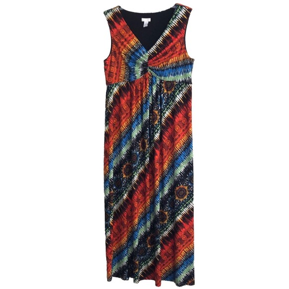Chicos Sunflower Maxi Dress Womens 2 Large Sleeveless Empire Waist Boho Artsy - Picture 1 of 12